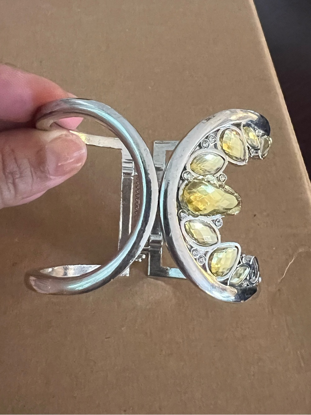 Silver Cuff Bracelet with Yellow Gemstones - Women Jewelry